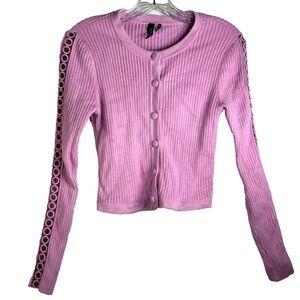 Marciano Guess ladies Knit Cardigan Sweater XS purple Buttons crochet academia